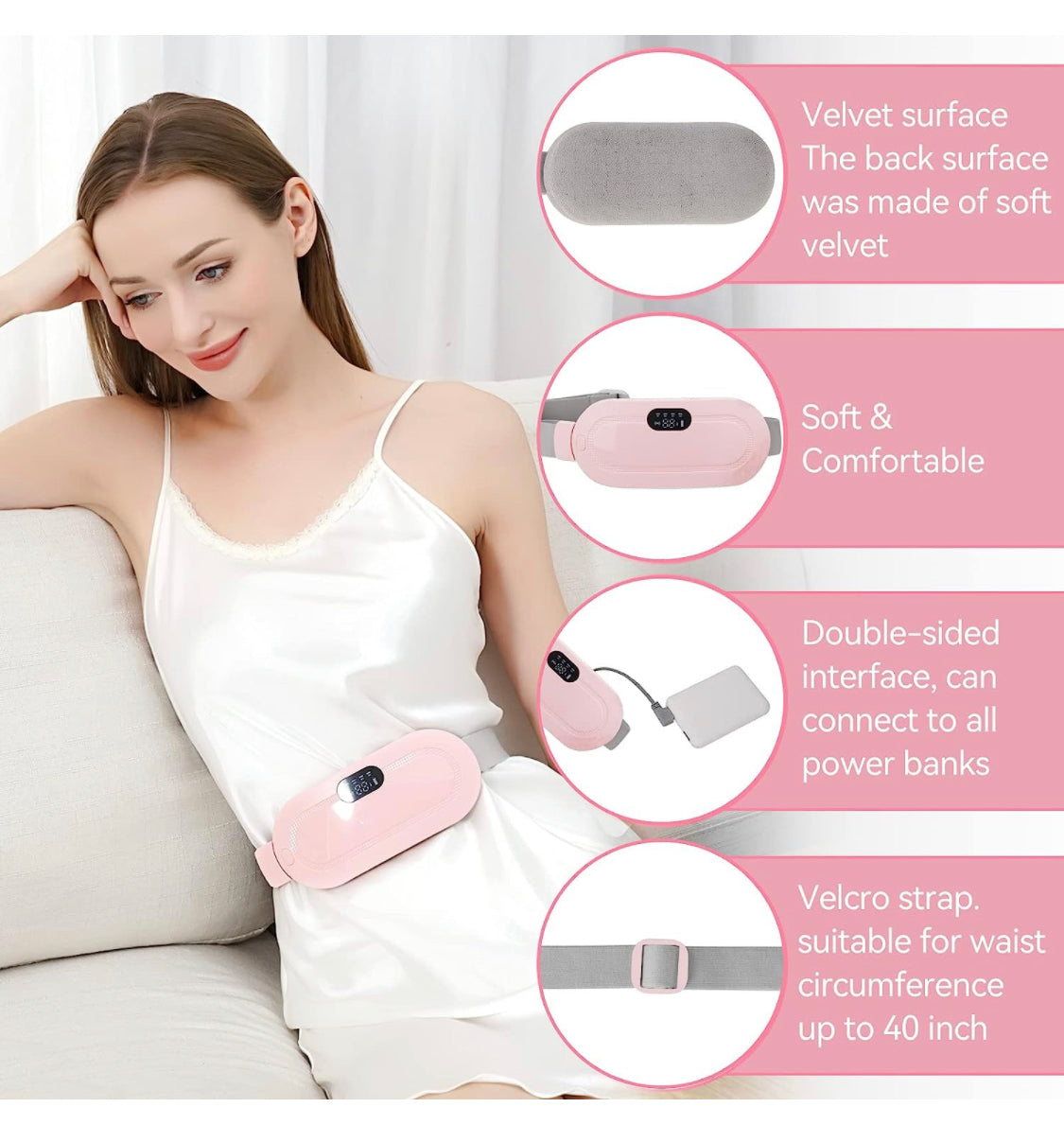 1pc Heating Waist Belt For Menstrual Cramps Relief, Portable Cordless Heating Pad For Stomach, 3-Speed Temperature Adjustment And 4-Speed Massage Modes, Back And Belly Heating Pad For Women