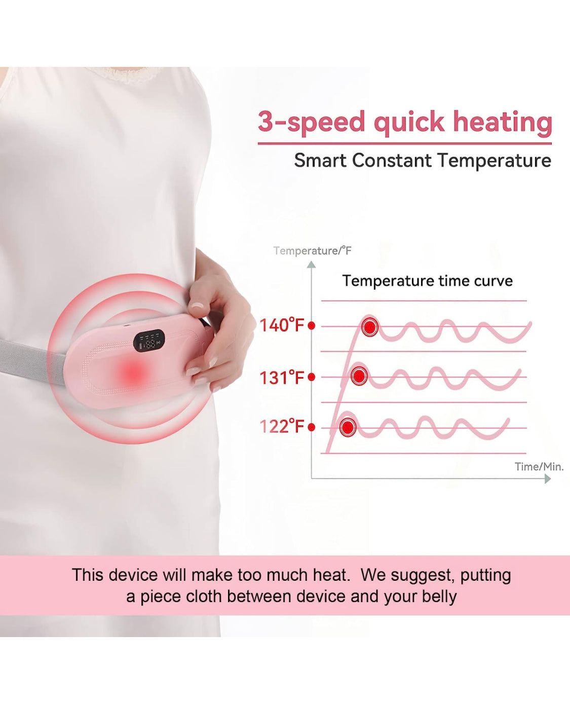 1pc Heating Waist Belt For Menstrual Cramps Relief, Portable Cordless Heating Pad For Stomach, 3-Speed Temperature Adjustment And 4-Speed Massage Modes, Back And Belly Heating Pad For Women