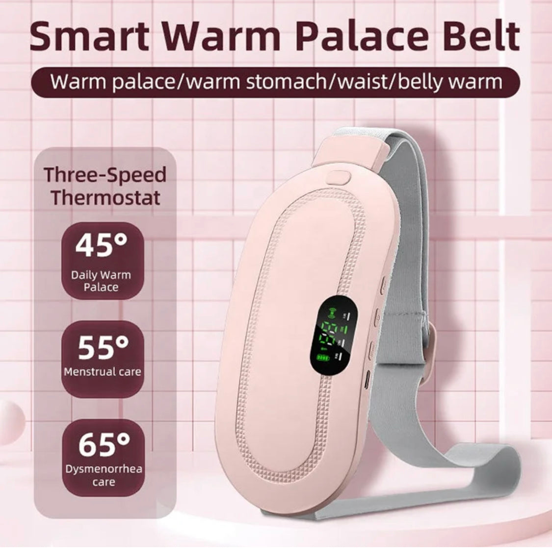 1pc Heating Waist Belt For Menstrual Cramps Relief, Portable Cordless Heating Pad For Stomach, 3-Speed Temperature Adjustment And 4-Speed Massage Modes, Back And Belly Heating Pad For Women