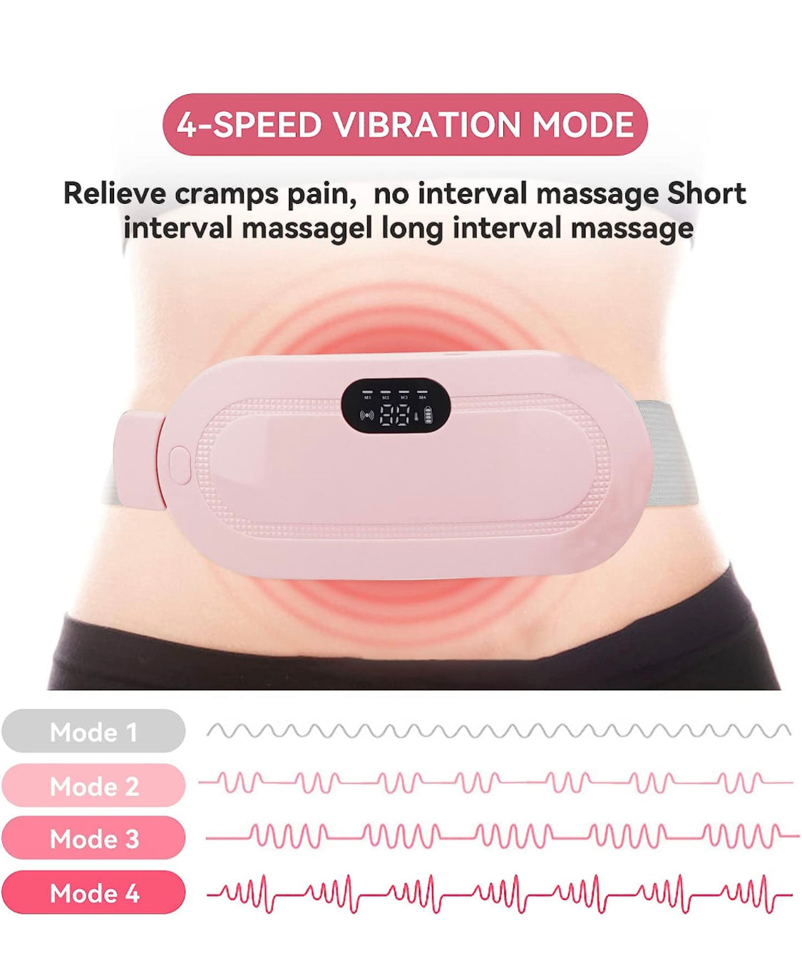1pc Heating Waist Belt For Menstrual Cramps Relief, Portable Cordless Heating Pad For Stomach, 3-Speed Temperature Adjustment And 4-Speed Massage Modes, Back And Belly Heating Pad For Women