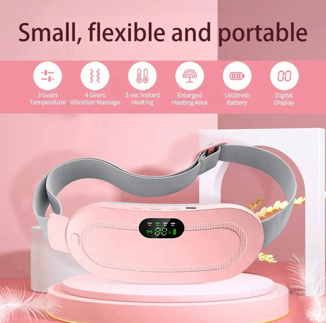 1pc Heating Waist Belt For Menstrual Cramps Relief, Portable Cordless Heating Pad For Stomach, 3-Speed Temperature Adjustment And 4-Speed Massage Modes, Back And Belly Heating Pad For Women